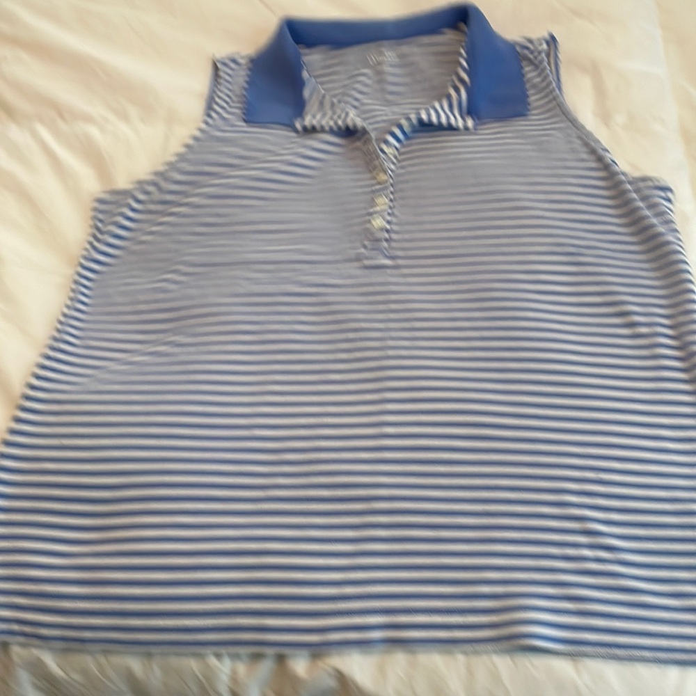 Polo top. Sleeveless. Lands End. Size XL18. Blue/white. Excellent condition.
